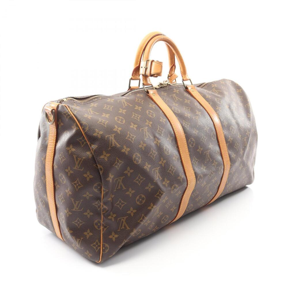 Louis Vuitton Canvas Monogram Bandouliere Leather Keepall Brown Boston Bag - Picture 2 of 9